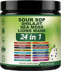 Soursop Capsules - 24 in 1 Graviola Soursop Capsules with Shilajit Sea Moss Lions Mane Turmeric Ashwagandha Vegan Ginger &amp Manuka Honey and More Non-GMO 90capsules