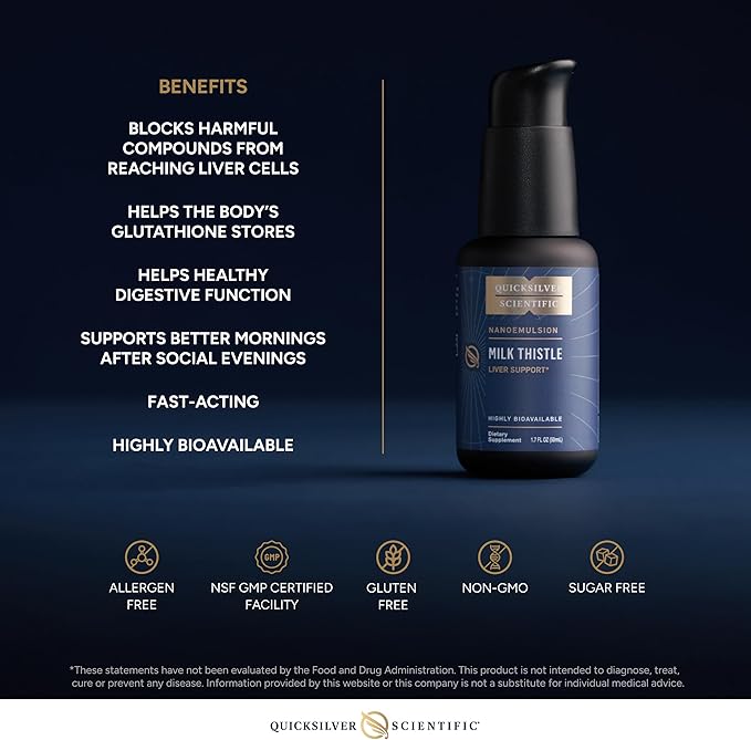 Quicksilver Scientific Nanoemulsified Milk Thistle - Silymarin Liquid with Liposome Delivery System - Immune Detox + Liver Cleanse Support (1.7oz / 50ml)