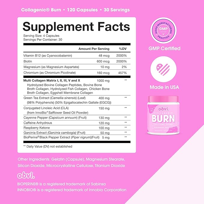 Obvi Collagenic Burn Day &amp Night Bundle | Collagen Green Tea Ashwagandha GABA &amp Melatonin | 24-Hour Collagen Support