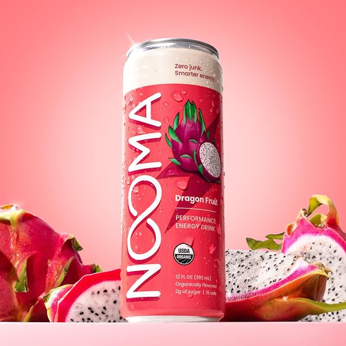 NOOMA - Performance Energy Drink - Pre Workout Drink - Nootropics Adaptogens + Electrolytes - 120mg Clean Caffeine 15 Calories &amp 2g Sugar - Dragon Fruit -12 Pack -12oz ea.