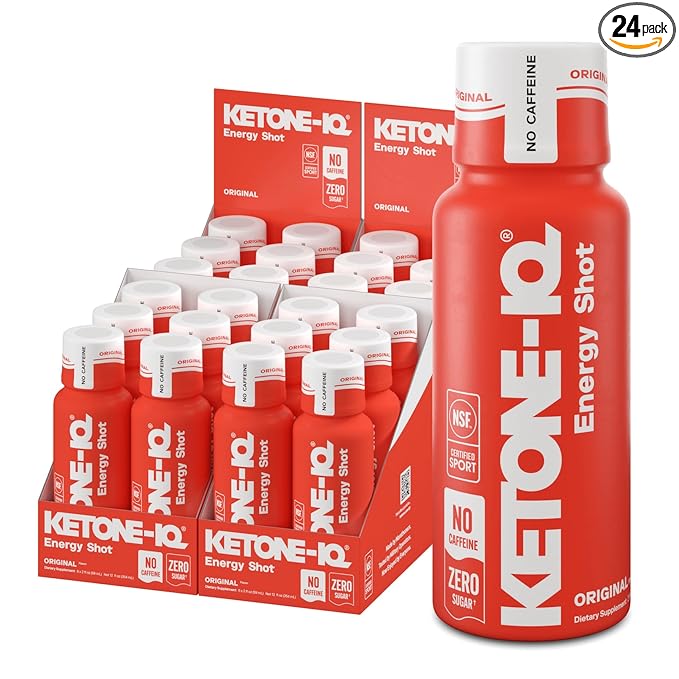 Ketone-IQ No Caffeine Exogenous Ketones Energy Shots - 24 Pack of Caffeine Free Energy Drinks with 10g Ketones - Sugar Free Salt Free and All Natural (Original)