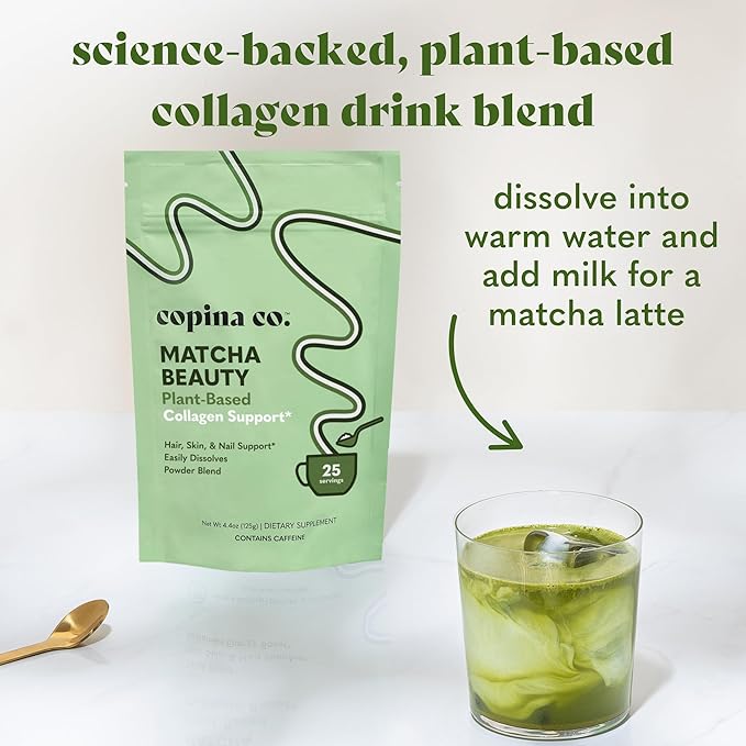 Copina Co. Matcha Beauty Vegan Collagen Booster Drink Blend: Plant Based Collagen Support Smoothie Drink Vegan Creamy Blend | Matcha Flavor | 1 Bag - 25 Servings per Bag