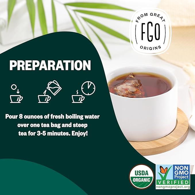 FGO Organic Elderberry Tea 100 Count Eco-Conscious Herbal Tea Bags Resealabel Bag Caffeine Free Packaging May Vary (Pack of 1)