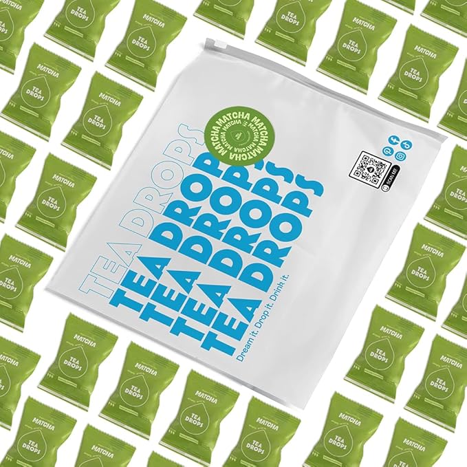 Tea Drops 30 Bulk Pack Organic Matcha Bagless Tea - Loose Leaf Lightly Sweetened On-The-Go. Plastic-Free - Iced or Hot