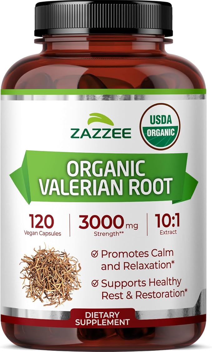 Zazzee USDA Organic Valerian Root 10:1 Extract 120 Vegan Capsules 4 Month Supply Valeriana Officinalis Relaxation Calm &amp Mood Support All-Natural Non-GMO Made in the USA