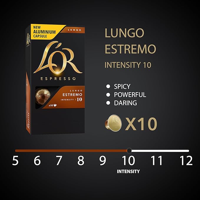 L'OR Espresso Capsules 50 Count Estremo Lungo Single-Serve Aluminum Coffee Capsules Compatible with the L'OR BARISTA System &amp *Nespresso Original Machines 50 Count (Pack of 5)