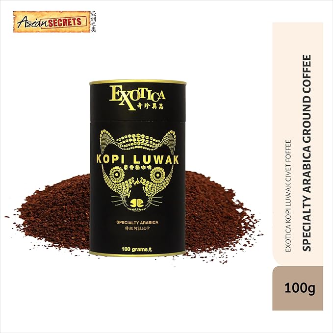 100% Wild Genuine Kopi Luwak Specialty Arabica Ground Gourmet Civet Coffee (100g)-Cruelty-free