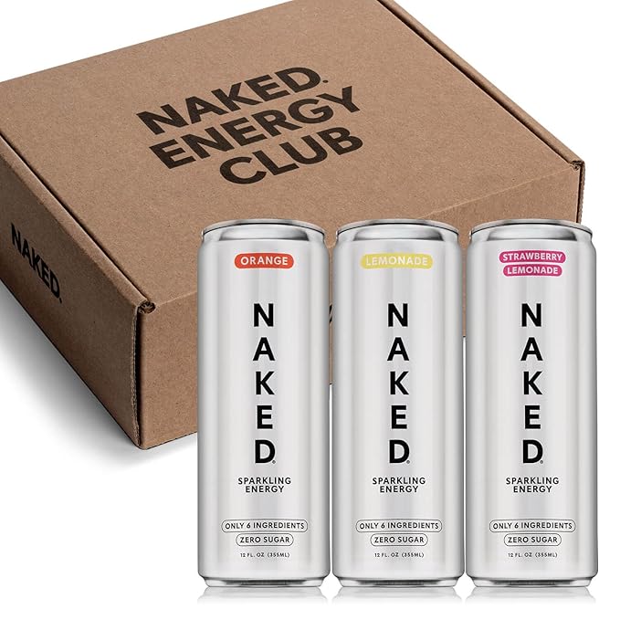 Naked Sparkling Energy - Sample Box - Three Flavors - Lemonade Orange and Strawberry Lemonade