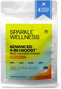 Sparkle Wellness Advanced 4 in 1 Boost | Clinically Tested Multi Collagen Powder with VERISOL FORTIBONE FORTIGEL TENDORFORTE | Skin Bone Joint Health | Orange