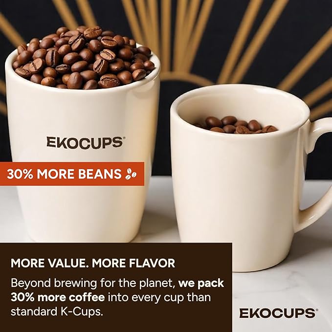 EKOCUPS Organic Swiss Water Decaf Medium Roast Coffee Pods 30% More Coffee Per Cup Fair Trade Decaffeinated Coffee for Keurig K Cup Machines Recyclable Pods 40 Count