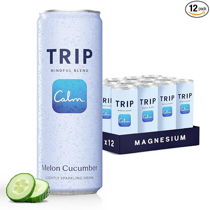 TRIP Lightly Sparkling Adaptogen Drink Non Alcoholic Drink with Magnesium Ashwagandha Lions Mane &amp L Theanine No Added Sugar Mocktail Vegan Melon Cucumber 12 Oz 12Pk