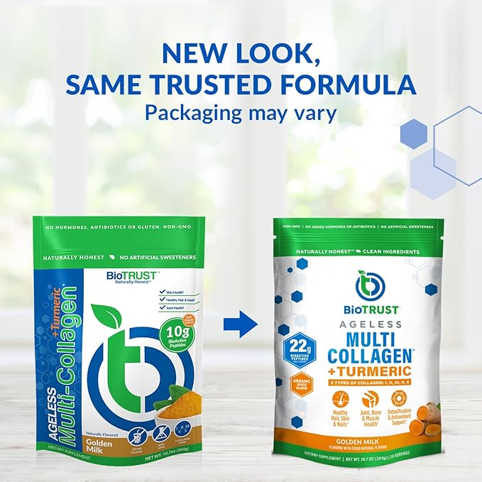 BioTrust Collagen Powder with Turmeric – 5 Types (I II III V X) – Turmeric Collagen Powder for Women &amp Men – Hydrolyzed Protein – Grass Fed Beef Fish Chicken Eggshell Membrane (Golden Milk)