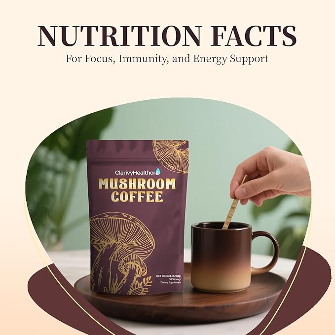 Instant Mushroom Coffee with Lions Mane Turkey Tail 6 Adaptogenic Mushrooms – Mushroom Supplement &amp Powder for Energy Focus Digestion &amp Immunity – 30 Servings