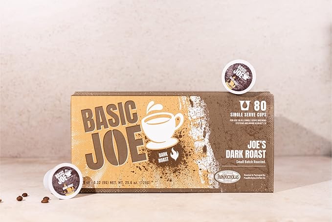 Basic Joe Dark Roast Coffee Pods - 80 Count | Bold Single Serve K-Cup Compatible Pods | 100% Arabica | Strong Morning Coffee | Made in USA