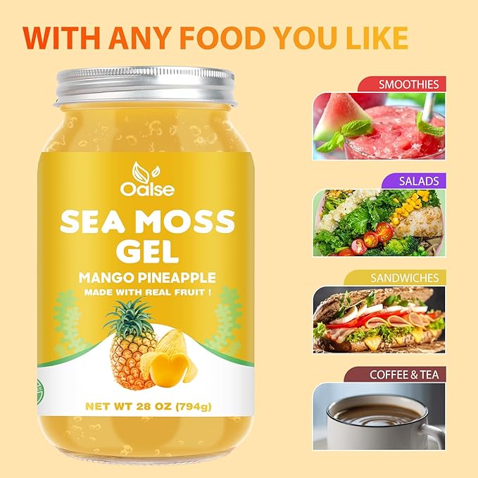 (28OZ Irish Sea Moss Gel Mango Pineapple Flavor - Natural Seamoss Gel with 92 Minerals and Vitamins - Non-GMO Gluten-Free Vegan - Immune Support