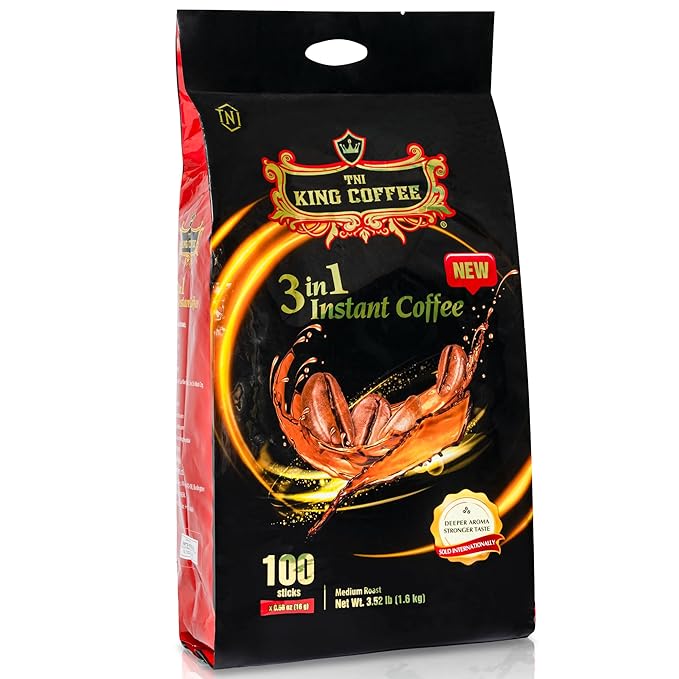TNI King Coffee 3 in 1 Instant Vietnamese Coffee 100 Single Serve Packets - Individual Pocket Size Sachet Sticks - Blended with Coffee Cream Powder and Sugar - Bulk Size Pack