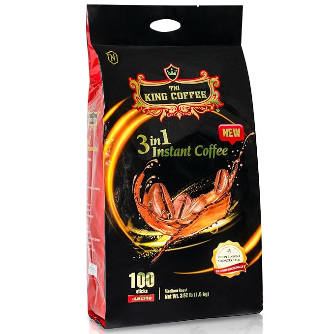 TNI King Coffee 3 in 1 Instant Vietnamese Coffee 100 Single Serve Packets - Individual Pocket Size Sachet Sticks - Blended with Coffee Cream Powder and Sugar - 2 Pack