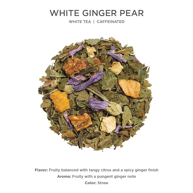 Tea Forte White Ginger Pear Premium Caffeinated White Tea Blend Event Box Bulk Pack 40 Count 10 per tray Individually Wrapped Handcrafted Pyramid Infusers