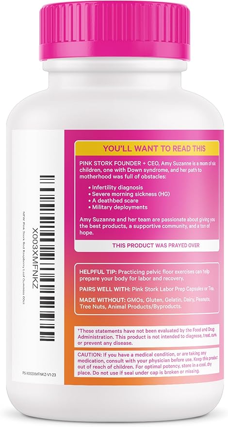 Pink Stork Red Raspberry Leaf Gummies - Third Trimester Labor Prep + Postpartum Mood Essentials with Evening Primrose Oil + Black Cohosh - 60 Vegan Gummy Supplements Non-GMO