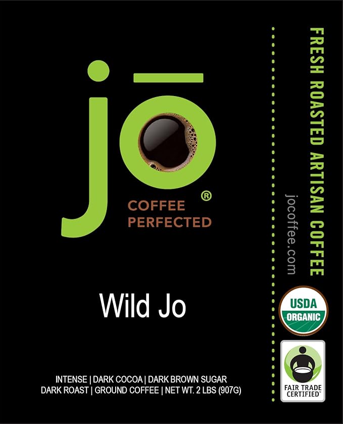 WILD JO: 2 lb Dark French Roast Organic Ground Coffee Bold Strong Rich Wicked Good Coffee! Great Brewed or Cold Brew USDA Certified Fair Trade Organic Arabica NON-GMO Gluten Free by Jo Coffee®