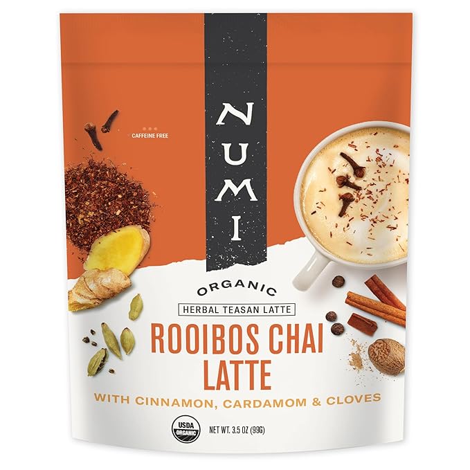 Numi Tea - Organic Rooibos Chai Tea Latte Powder – Rooibos Chai Latte Mix with Cinnamon Cardamom &amp Cloves – Caffeine Free Vegan &amp Gluten Free 3.5 oz (Makes 19 Cups)