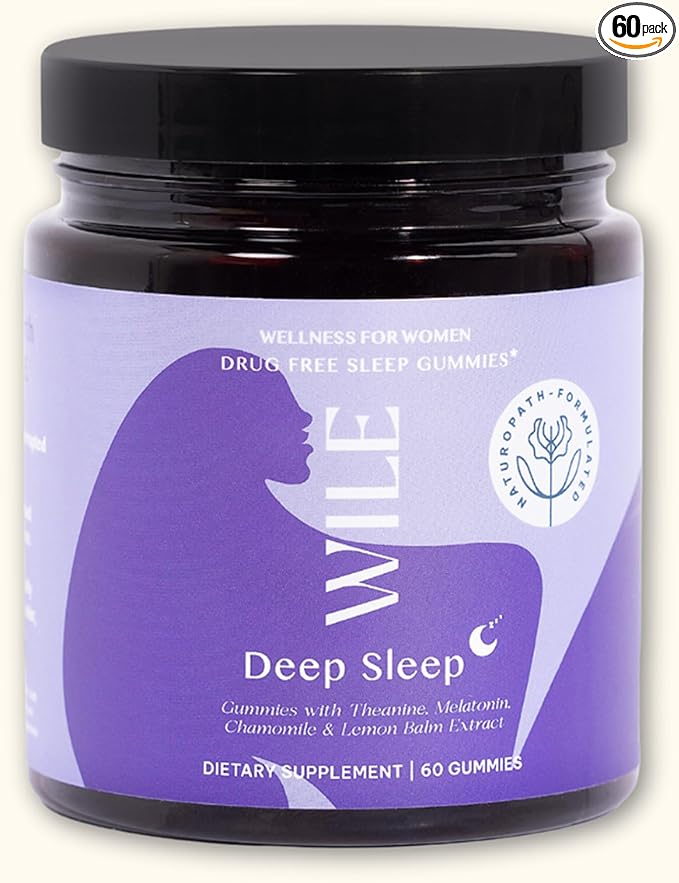 WILE Deep Sleep Gummies Natural Sleep Aid with Melatonin Theanine Chamomile 60 Count