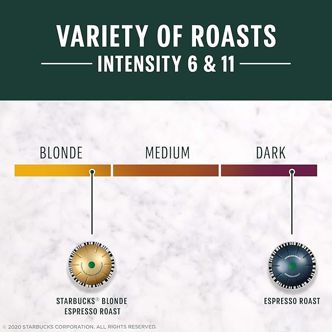 Starbucks by Nespresso Vertuo Blonde &amp Dark Roast Variety Pack Coffee &amp Espresso 50-count Coffee and Espresso Pods Brews 7.8 oz and 1.35 oz.