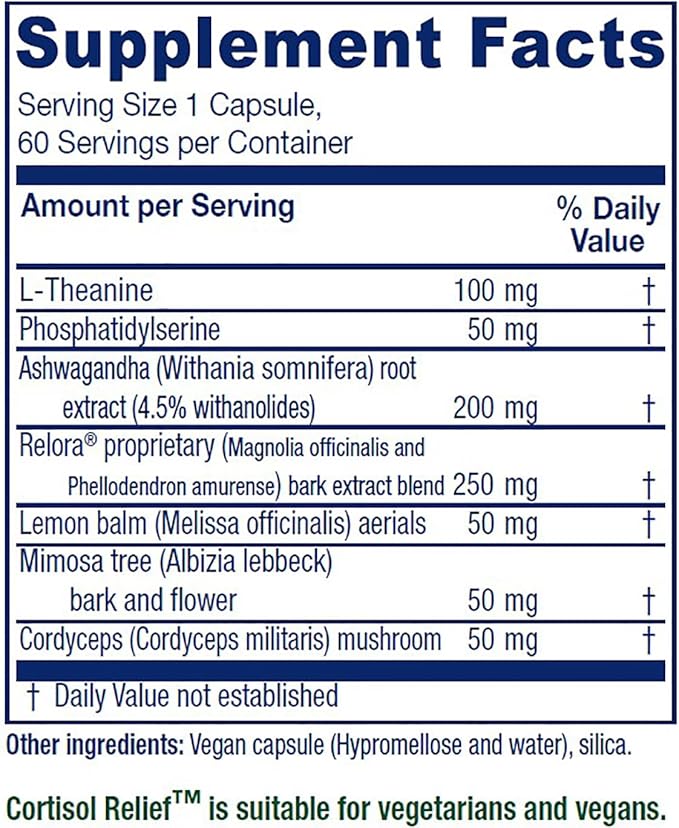 Vitanica Cortisol Relief Dr. Formulated Sleep Stress Cortisol Manager Supplement Vegan 60 Capsules