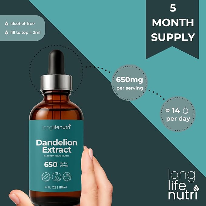 Dandelion Root Extract Liquid Drops - Sourced from Taraxacum Officinale 4 Fl Oz Organic Supplement for Natural Digestion &amp General Wellness Sugar-Free No Alcohol GMP Certified