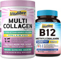 Multi Collagen Peptides Powder Type I II III V X Hydrolyzed Collagen Protein for Women and Men &amp Vitamin B12 Sublingual 5000 mcg Methylcobalamin 90 Fast Dissolve Mini Tablets