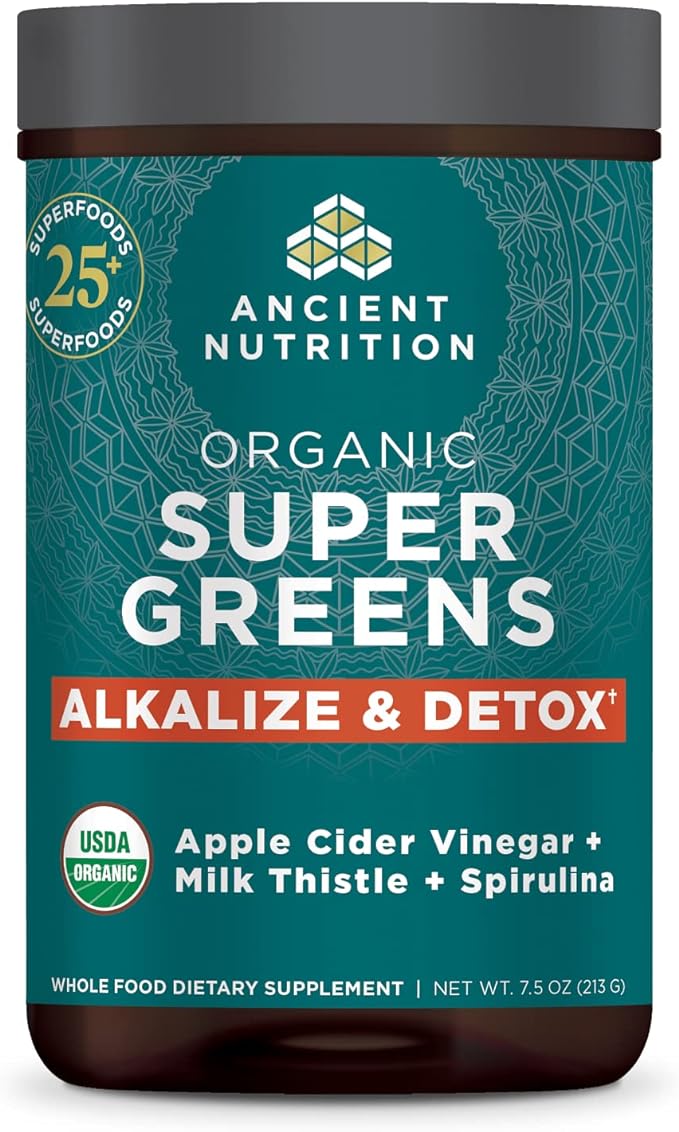 Ancient Nutrition Supergreens Alkalize &amp Detox Powder Organic Superfood Powder Made from Real Fruits Vegetables and Herbs for Digestive and Energy Support 25 Servings 7.5oz