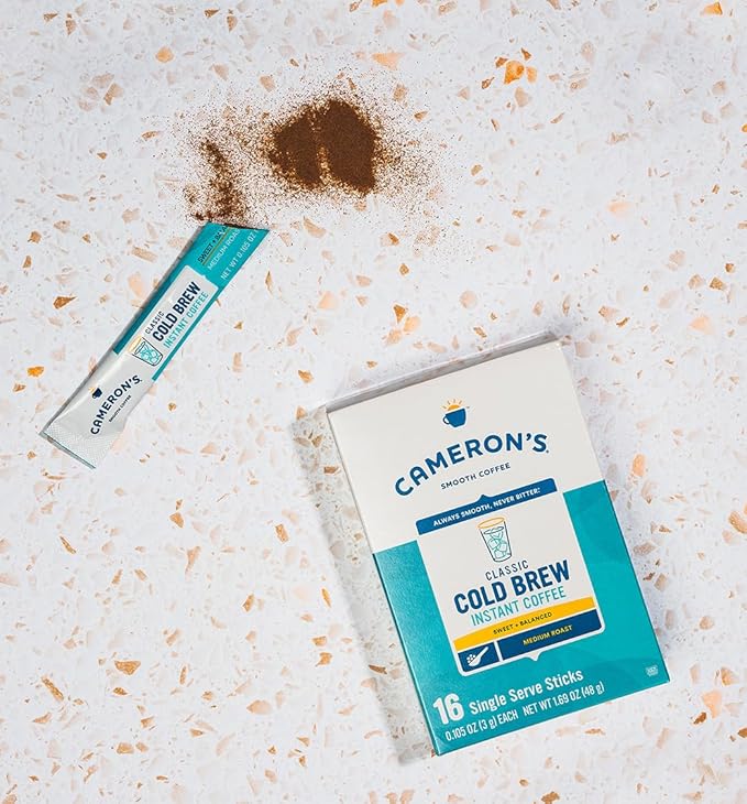 Cameron's Coffee Classic Cold Brew Instant Single Serve Sticks Medium Roast  100% Arabica  128 Count