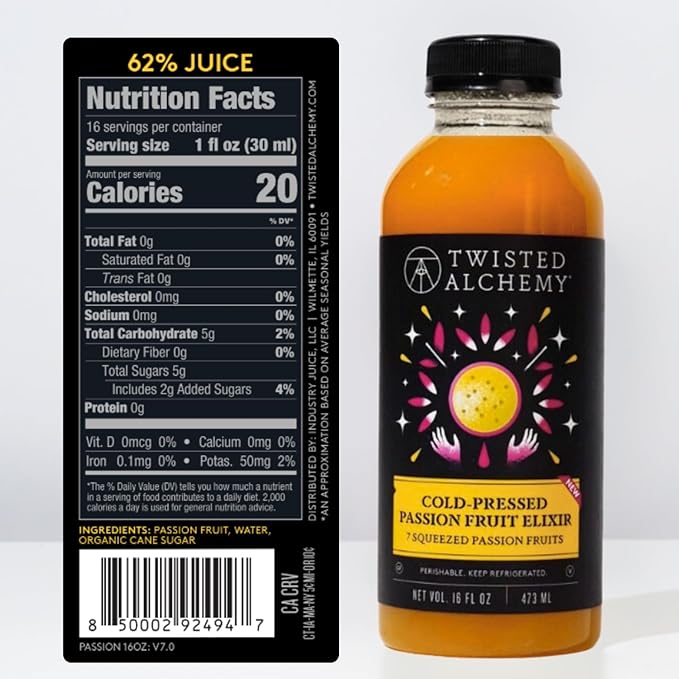 Twisted Alchemy Cold Pressed Juice Kit 6-Pack – 2 Passion Fruit 2 Watermelon Twist 2 Pomegranate – All Natural Non-GMO No Sugar Added Preservative Free – 16 oz Bottles