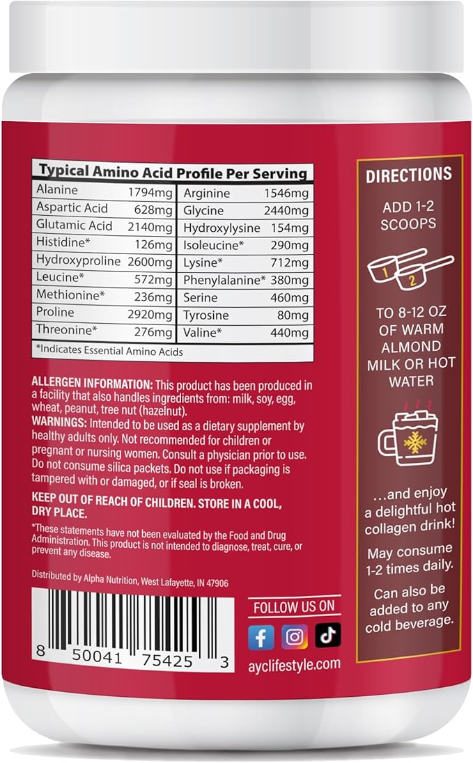 Chocolate Peptides Powder Grass Fed Hydrolyzed Type 1&amp3 Collagen Promotes Hair Skin Nails Bones Joint Health (30 Servings) (Hot Chocolate)