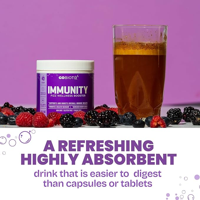 GOBIOTIX Vitamin C - Immune Defense Support Supplement - Immunity Powder Wellness Booster - Vegan Superfood - Elderberry Turmeric B12 Vitamin Supplement Non-GMO and Sugar Free (Berry)