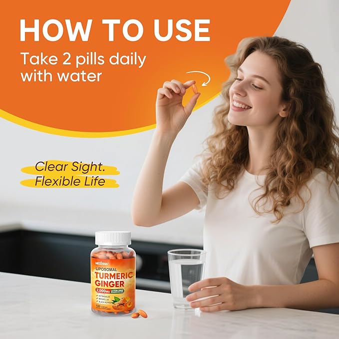 Liposomal Turmeric and Ginger Supplement Pills w/Lutein Zeaxanthin Softgels Organic Turmeric Curcumin with Black Pepper 2000mg Gel Capsules 95% Curcuminoids Superior Absorption Non-GMO 120ct