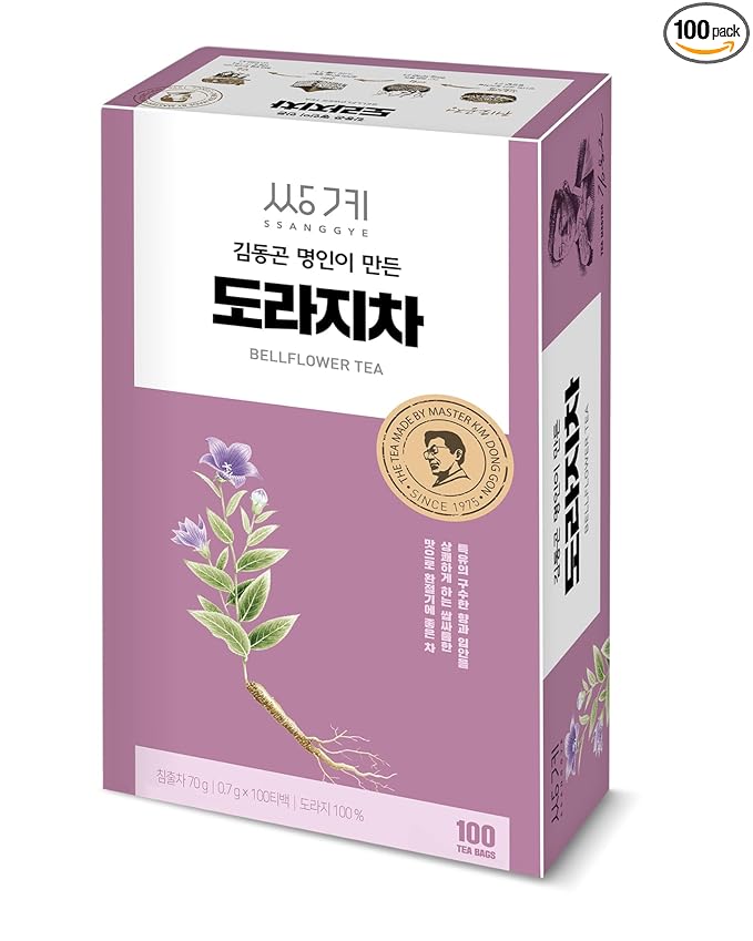 Ssanggye Bellflower Tea Bulk Size 0.7g x 100 Tea Bags Premium Korean Herbal Tea Hygienic Single Teabag Balloon Flower Doraji 도라지차 Caffeine Free Herb Refreshing Tea Made in Korea