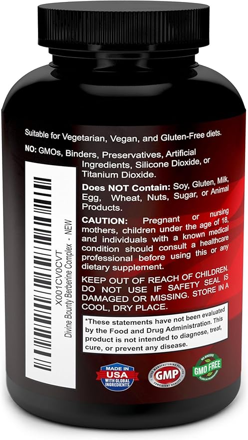 Divine Bounty Pure Berberine Complex - 600mg Per Capsule Berberine HCl Supplement - 60 Vegetarian Capsules