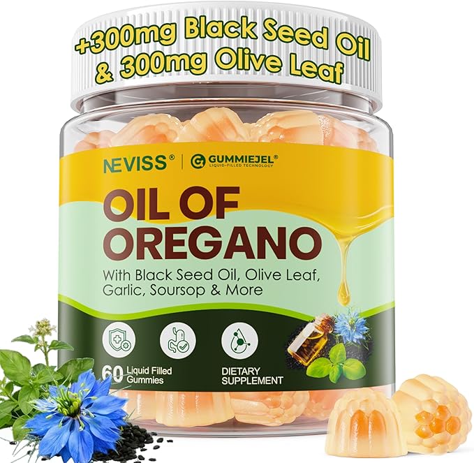Oil Of Oregano with Black Seed Oil Filled Gummies 12 IN 1 Oregano Oil Supplement for Immune &amp Digestive w/ High Carvacrol &amp Thymoquinone Olive Leaf Aceite de Orégano Cápsulas Replacement 6