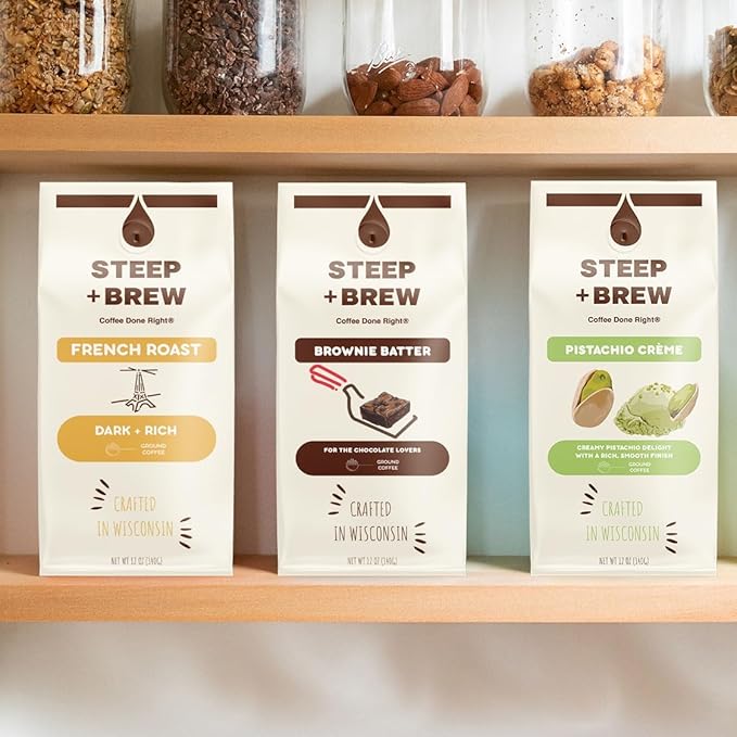 STEEP + BREW Costa Rican Coffee | Premium Arabica Coffee | Ground | Medium Roast | 12 oz | PACK OF 6