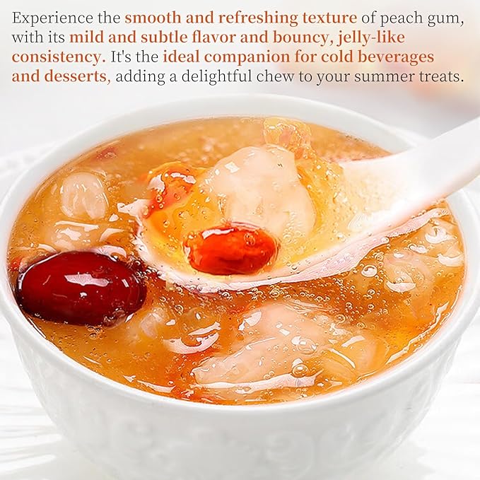 Wanhua Hall Dried Peach Gum Chinese Tao Jiao Natural Peach Resin 9.8oz Bouncy Texture Ideal for Desserts SoupsMilk Tea 桃胶