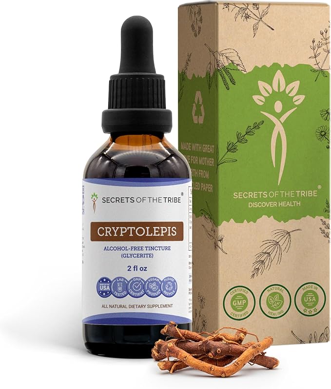 Secrets of the Tribe Cryptolepis Tincture Alcohol-Free Extract High-Potency Herbal Drops Tincture Made from Wildcrafted Cryptolepis Sanguinolenta 2 oz