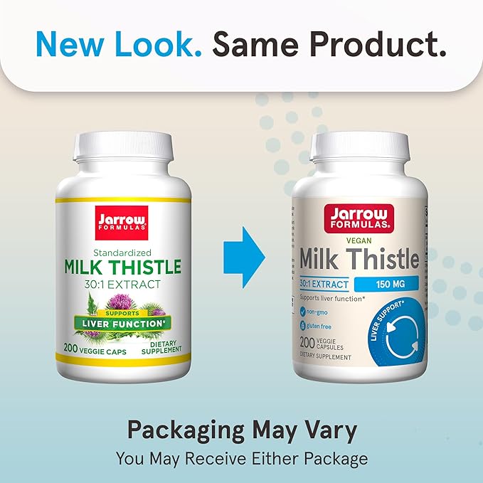 Jarrow Formulas Milk Thistle Supplement 150 mg. 30:1 Milk Thistle Extract Standardized to 80% Total Flavonoids Dietary Supplement for Liver Function Support 200 Veggie Capsules Up to 200 Day Supply
