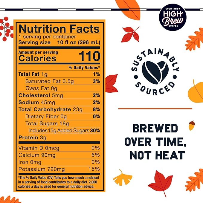 High Brew Coffee Nitro Pumpkin Spice Cold Brew Coffee 10 Fl Oz Ready-To-Drink (Pack of 12)