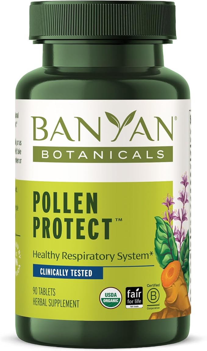 Banyan Botanicals Organic Pollen Protect–Clinically Tested Respiratory Support Supplement–Supports a Healthy Response to Seasonal Irritants–Non-Drowsy Sinus &amp Breathing Support-90 Tablets-USDA Org
