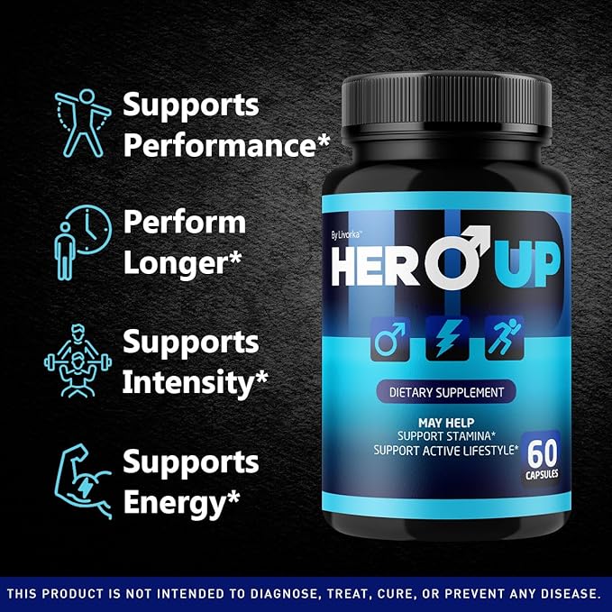 (2 Pack) Hero Up Capsules - Official HeroUp Supplement Pills for Men - Maximum Strength Energy Support All Natural Hero Up Vitamins Support for Overall Health &amp Wellness 120 Capsules for 2 Month