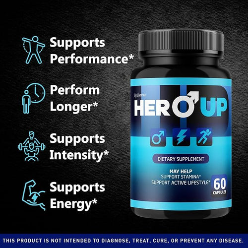 (2 Pack) Hero Up Capsules - Official HeroUp Supplement Pills for Men - Maximum Strength Energy Support All Natural Hero Up Vitamins Support for Overall Health &amp Wellness 120 Capsules for 2 Month