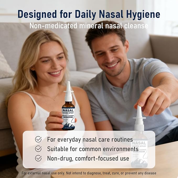 2PCS Iodine Nasal Spray - Cleanses &amp Refreshes Your Nasal Passages -100% Natural Mineral Formula with Iodine &amp Fulvic Acid - Fine Mist Mist Non-Medicated Nasal Iodine Spray for Daily Hygiene &