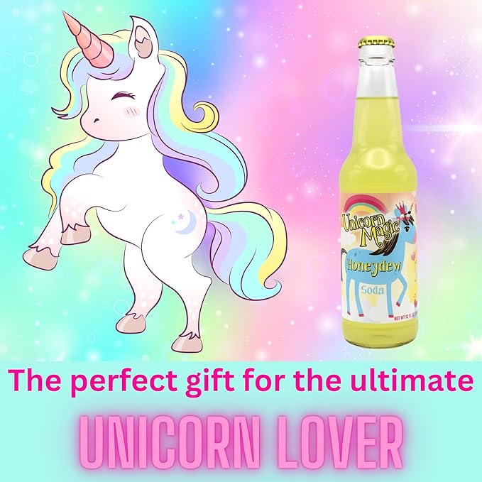 Generic Unicorn Magic Honeydew Soda | 6 Pack of Magical Unicorn Soda Pop with Real Cane Sugar | 12 oz Glass Bottles in a 6 Pack with Crazy Soda Pop Bottle Opener