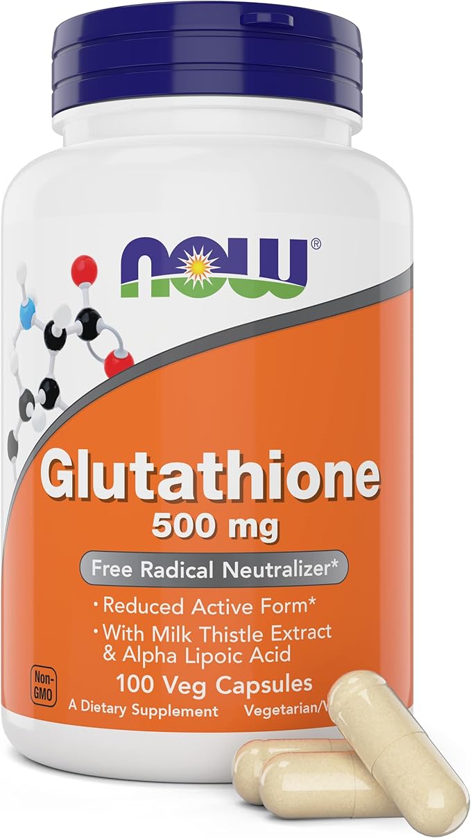 Now Glutathione 500 mg 100 Vegan Capsules - Reduced Form GSH Supplement - Enhanced with Milk Thistle Extract and Alpha Lipoic Acid